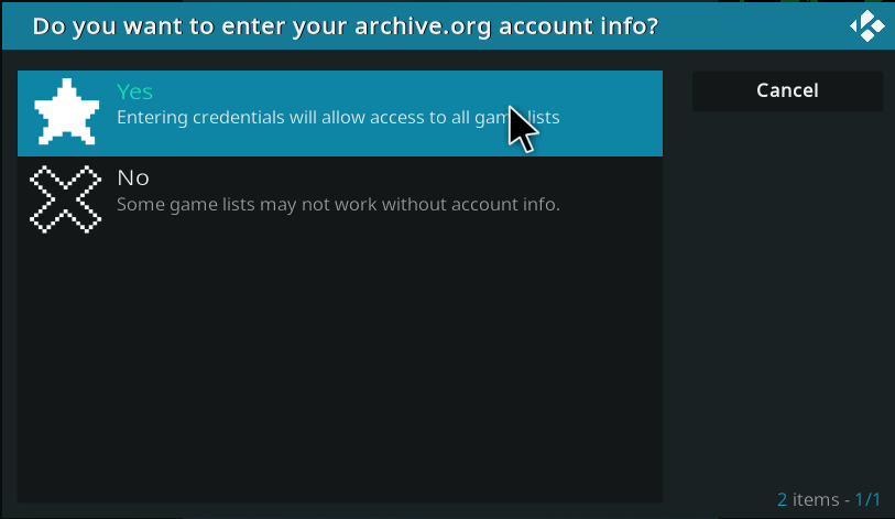 A picture of the setup wizard asking for archive.org credentials.