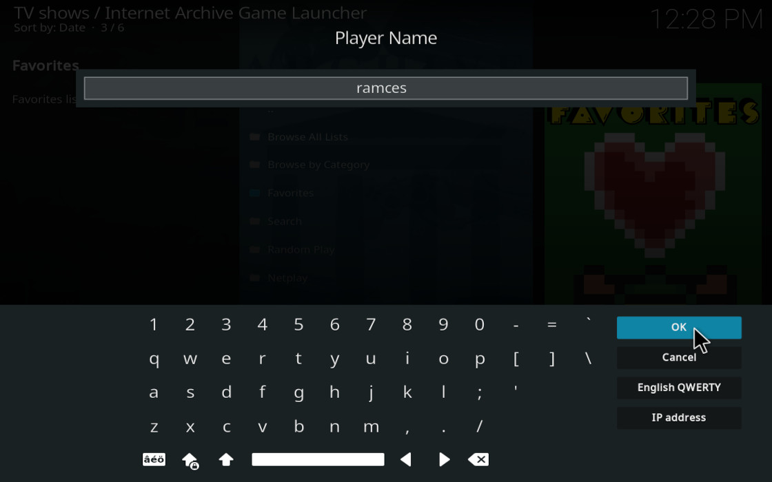 A picture showing the Kodi player name prompt.