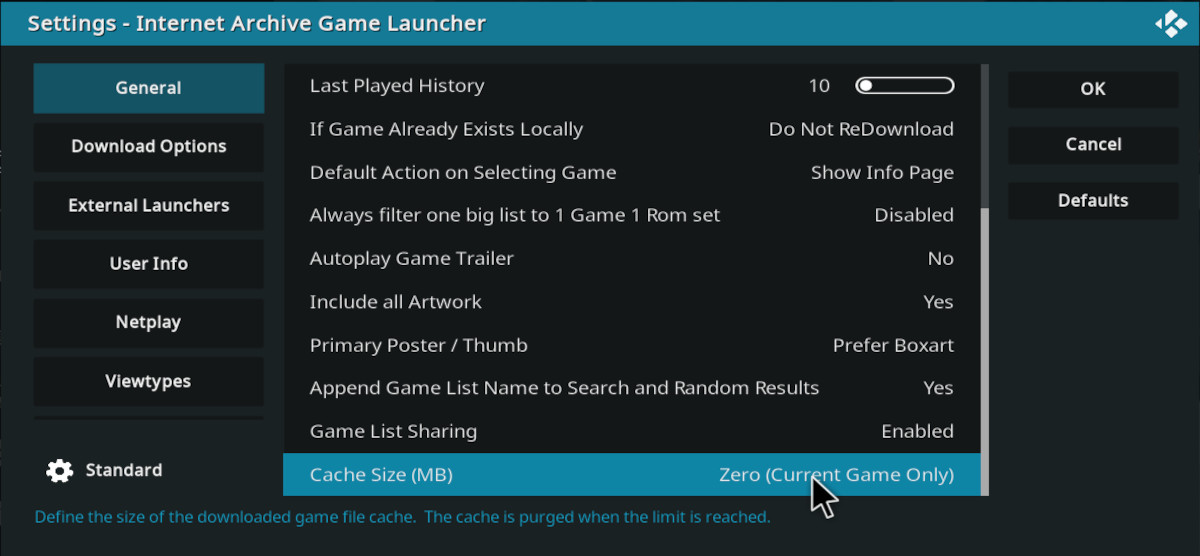 Kodi With Iagl Cache Size A picture highlighting IAGL's cache size.