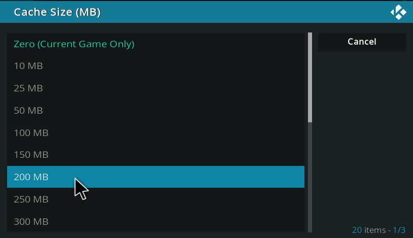 A picture showing the cache size prompt.