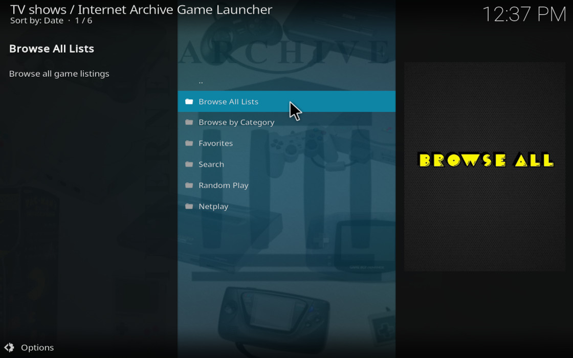 Kodi With Iagl Time To Play A picture showing IAGL's default screen.