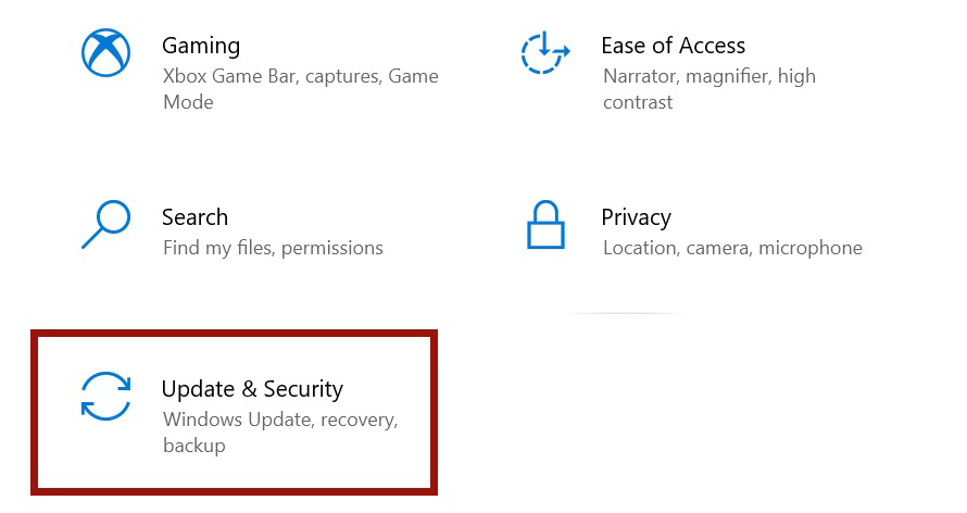 Clicking on "Update & Security" option in Windows 10 Settings.