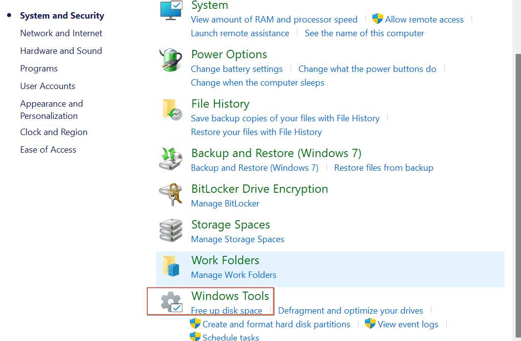 Clicking on Windows Tools in Control Panel. 