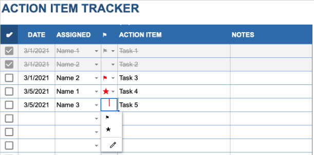 Action Items Tracker template