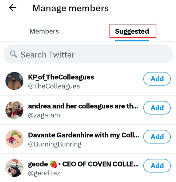 Add New People To List From Manage Members