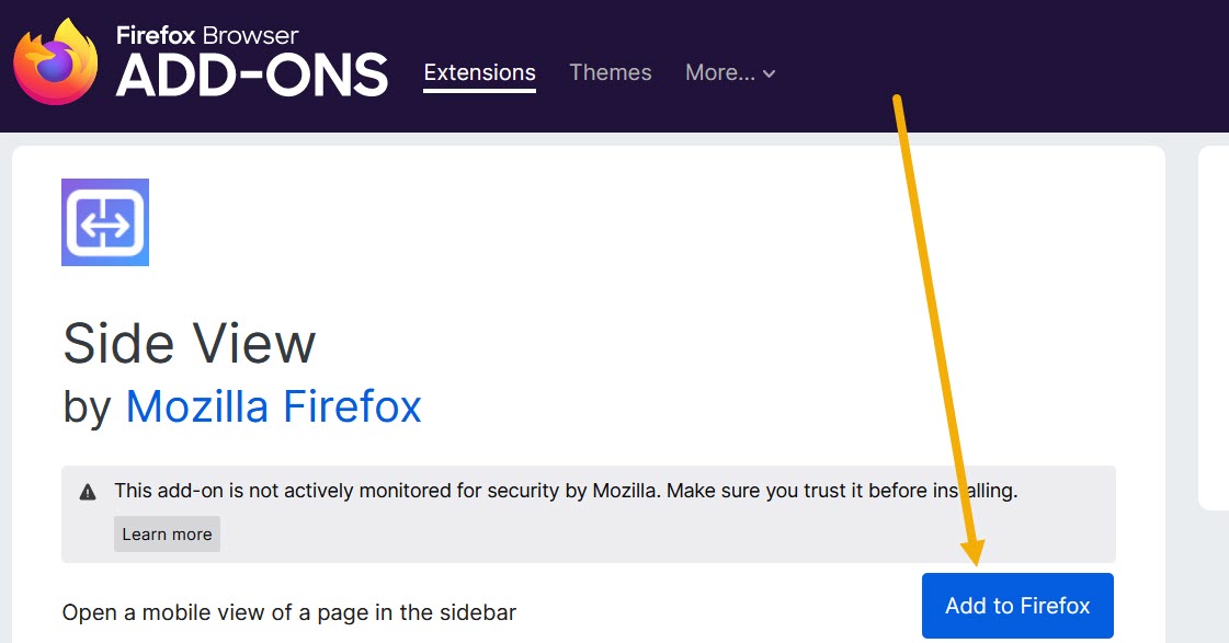 "Side View" add-on download page. 