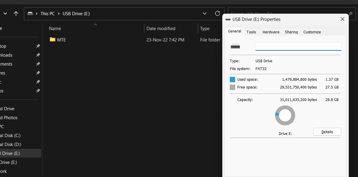 USB Drive Properties window visible. 