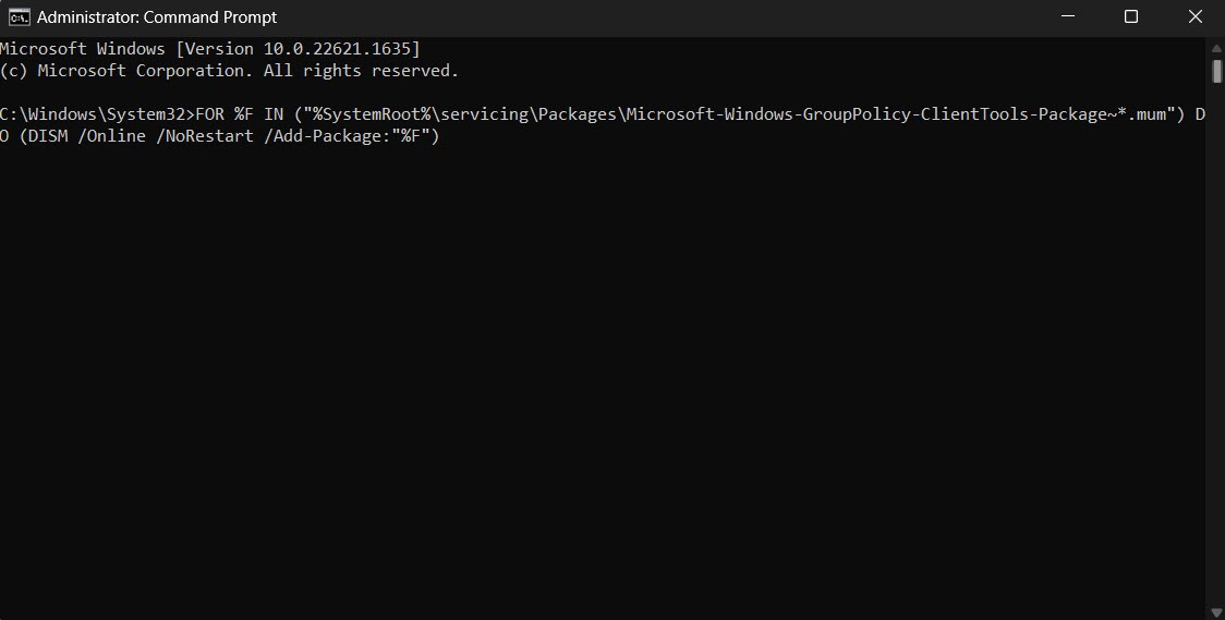 Typing command in Control Panel.