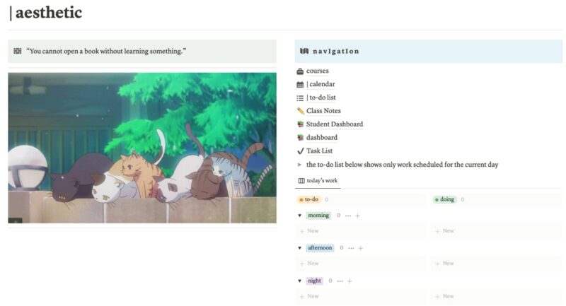 Aesthetic Notion template for students
