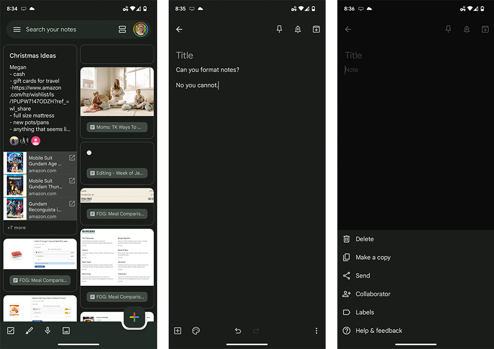 Screenshots from from Google Keep app on Android. 