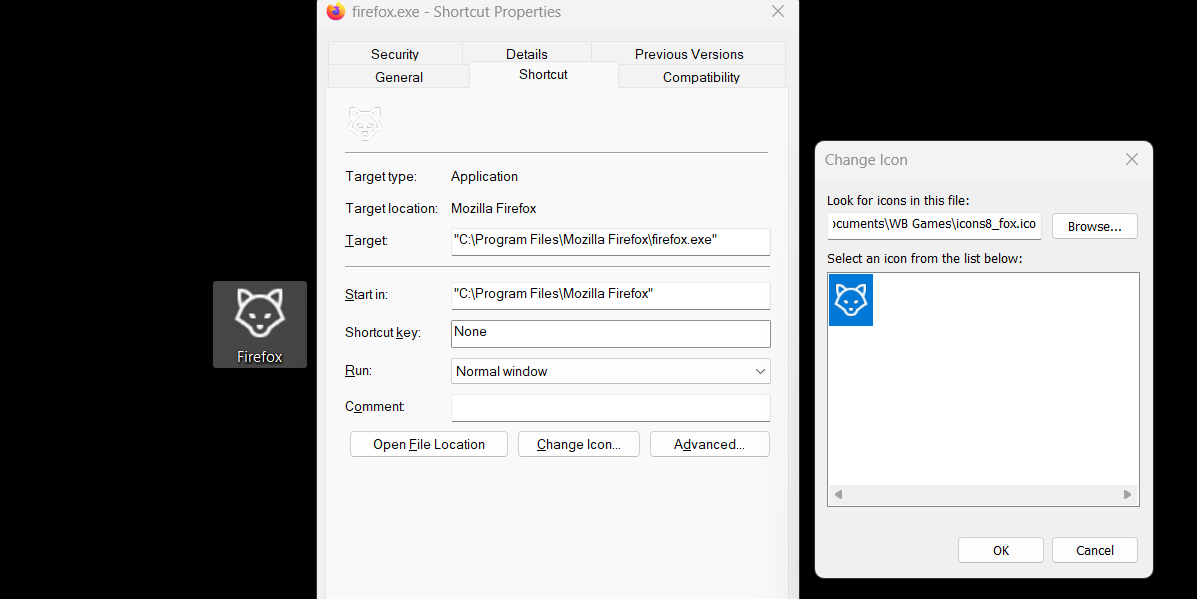 Change app icon for Firefox with one downloaded from Pichon. 
