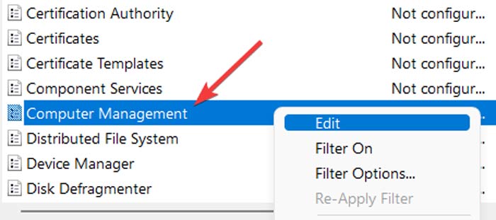 Right-clicking "Computer Management" option to bring up context menu.