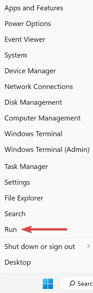 Clicking "Run" in WinX menu.