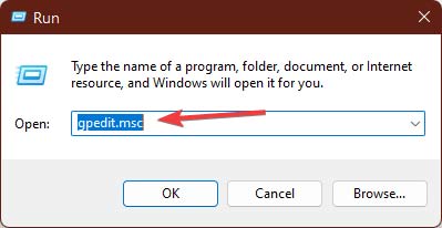Typing "gpedit" in Run window.