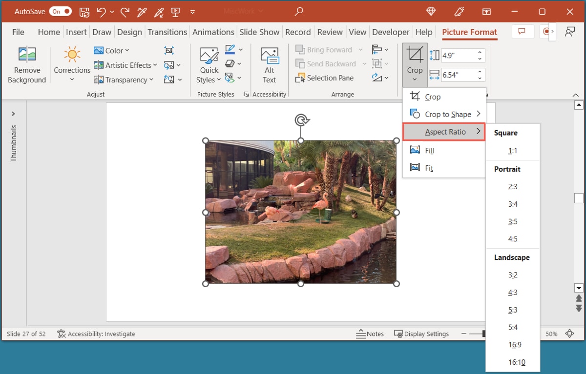 Aspect Ratio in the Crop menu in PowerPoint