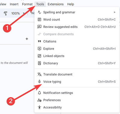 Audio To Text Opening Google Docs Voice Typing