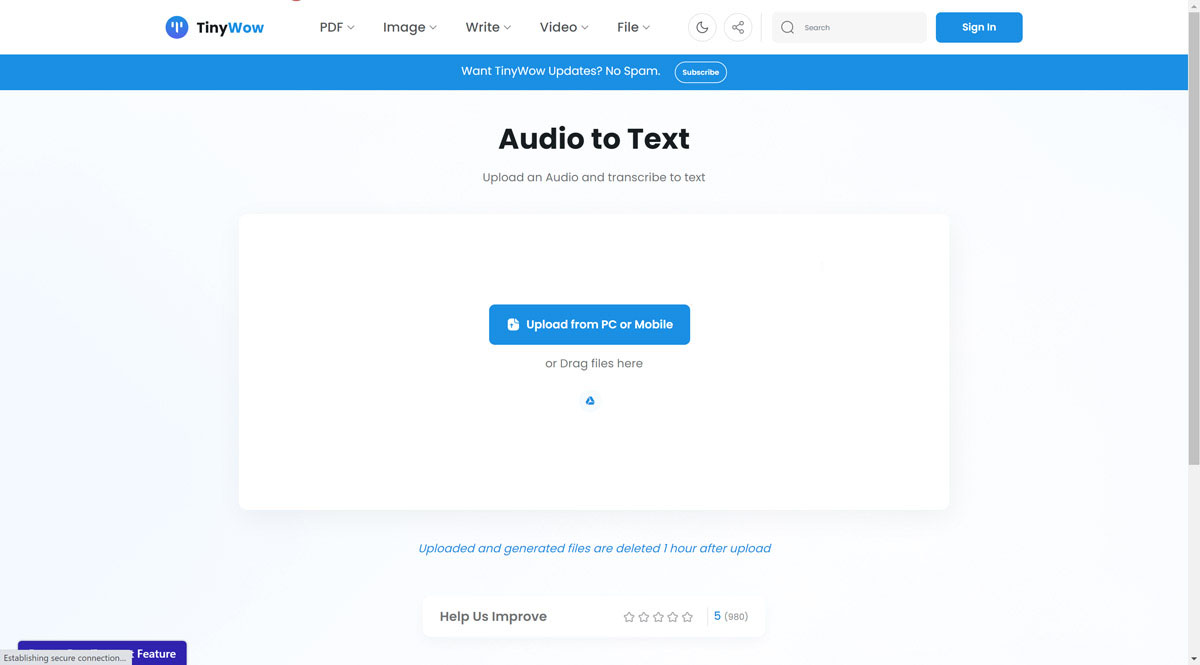 Audio To Text Opening Tinywow