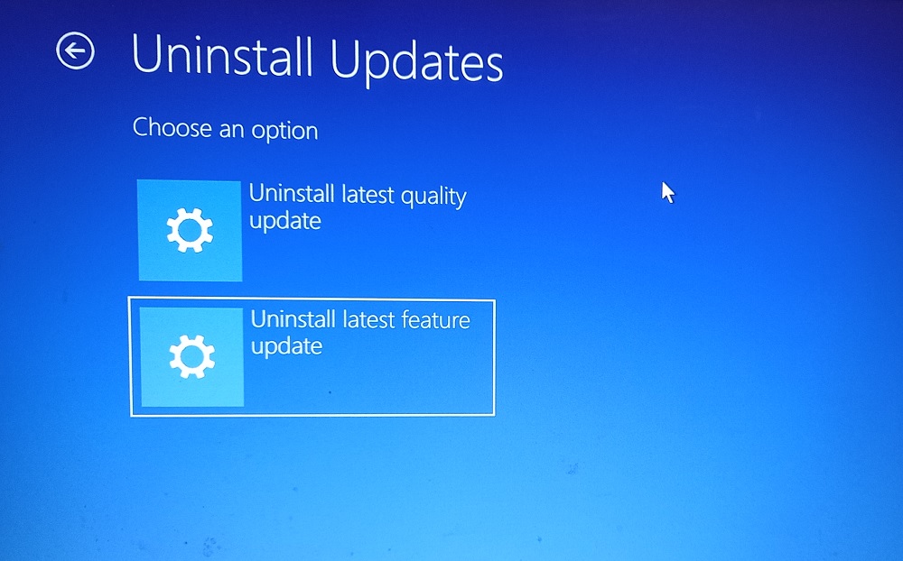 Uninstall some kinds of updates in Advanced startup. 