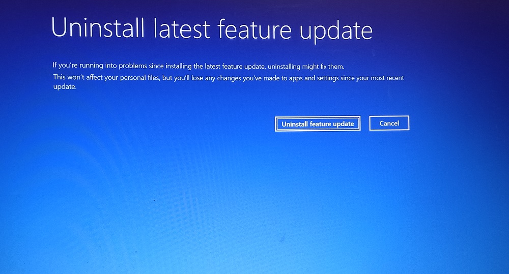 Uninstall update confirmation under Advanced startup. 