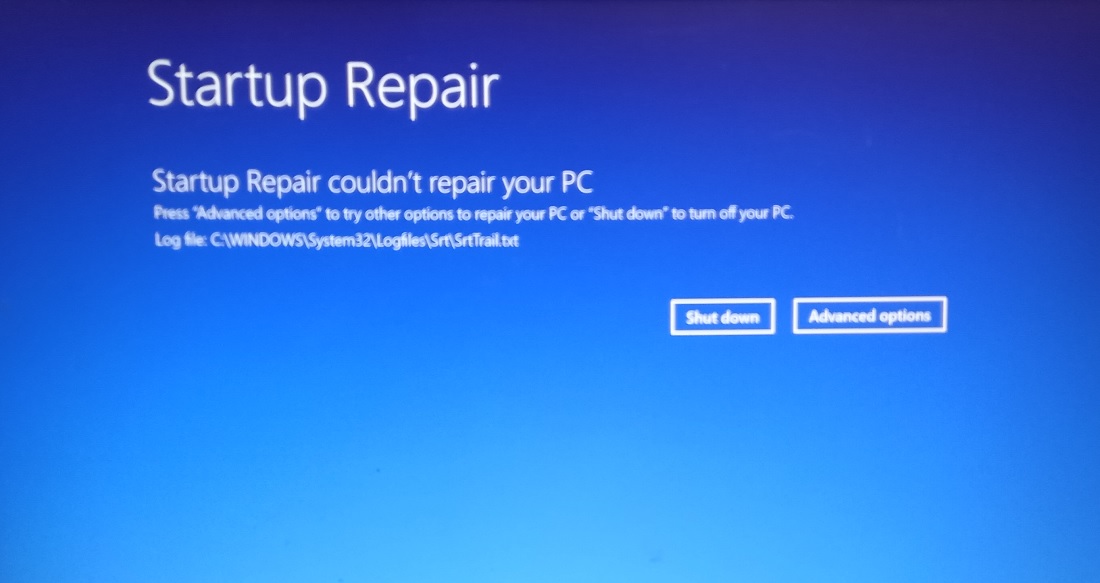 Startup repair couldn't repair the PC - no results.