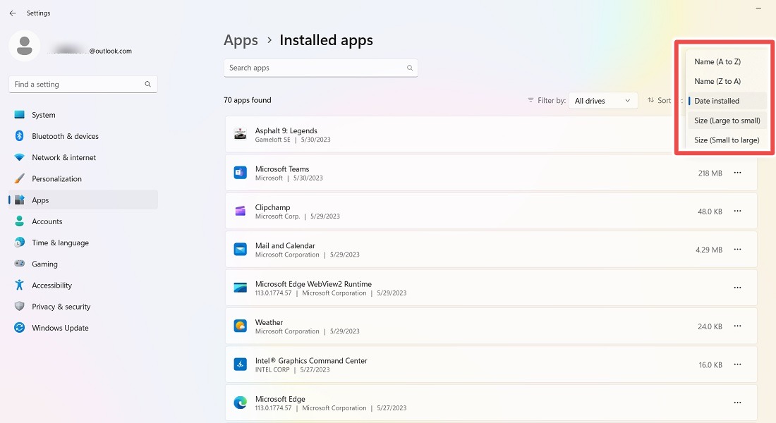 make-space-clean-up-c-drive-uninstall-shovelware Showing installed apps on Windows machine.