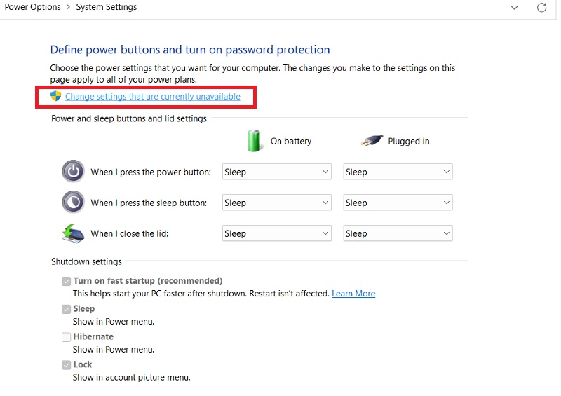 free-disk-space-advanced-power-settings Click change settings that are currently unavailable.