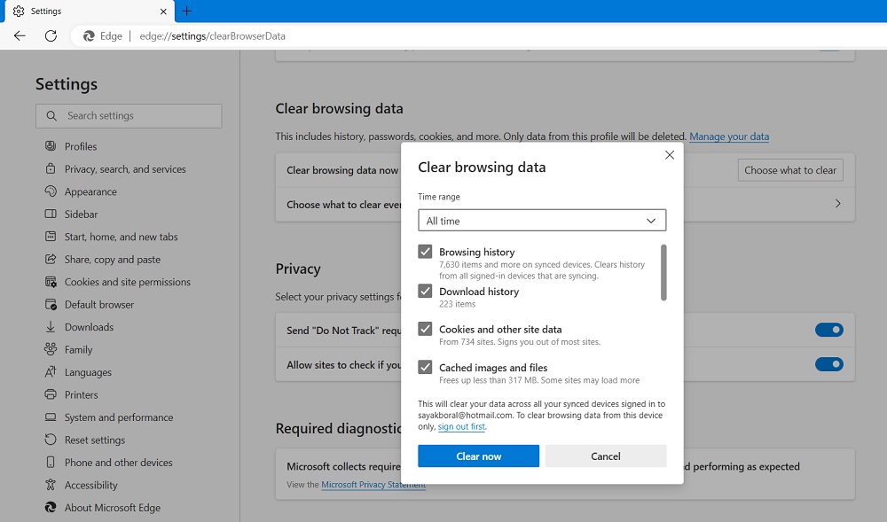 make-space-clean-up-c-drive-windows Clear browsing data in Edge browser.