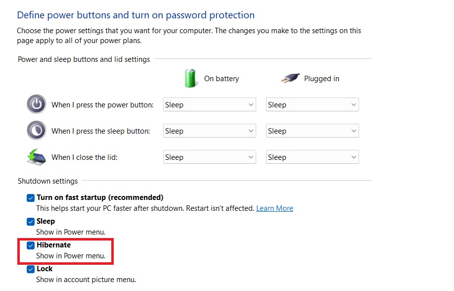 free-disk-space-uncheck-hibernate Unchecking "Hibernate" option via Control Panel.