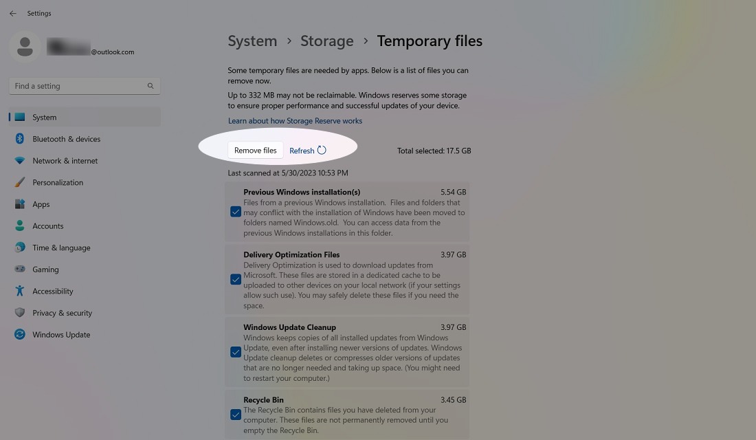 Remove temp files in Storage location.