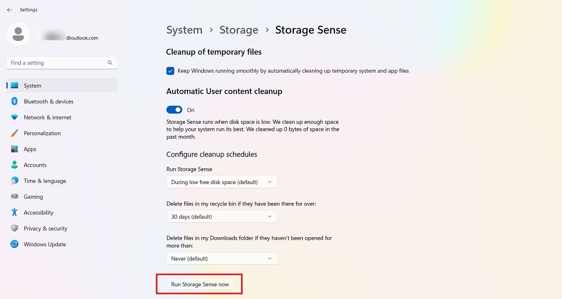 Clean Up Make Space Windows 10 C Drive Storage Sense 2 Run Storage Sense under Storage in System.