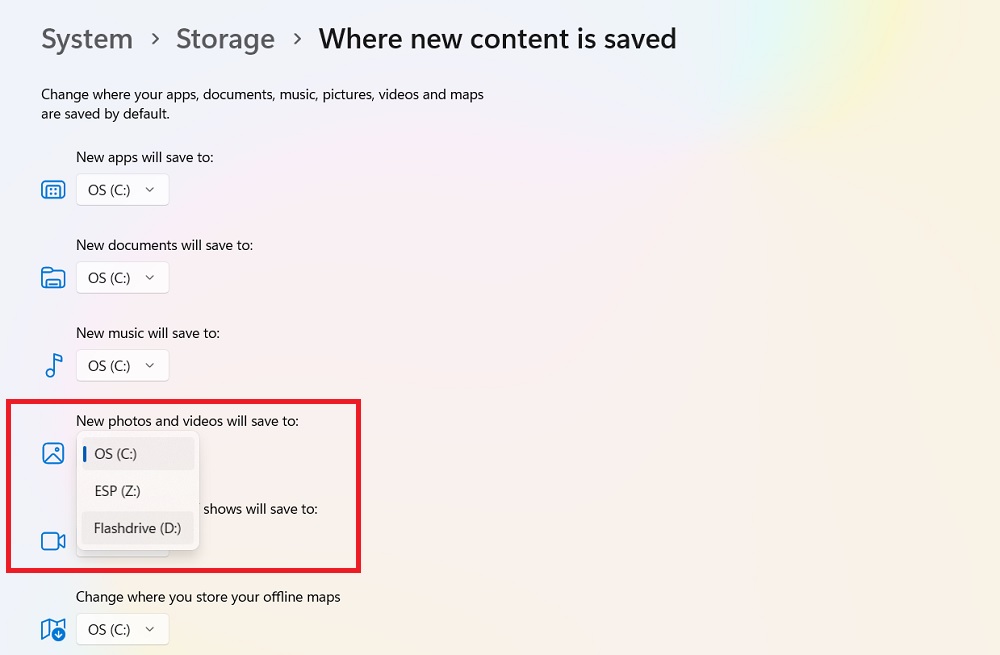 Save location changed in C drive.