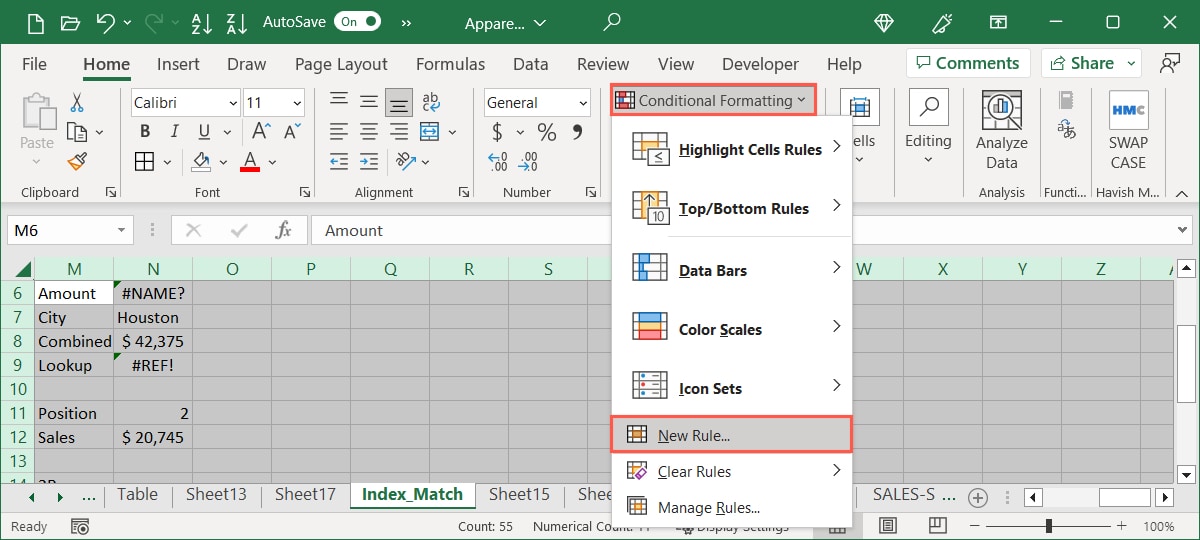 New Rule in the Conditional Formatting menu