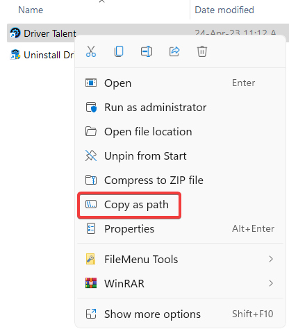 Right-clicking on program to bring up the context menu. 