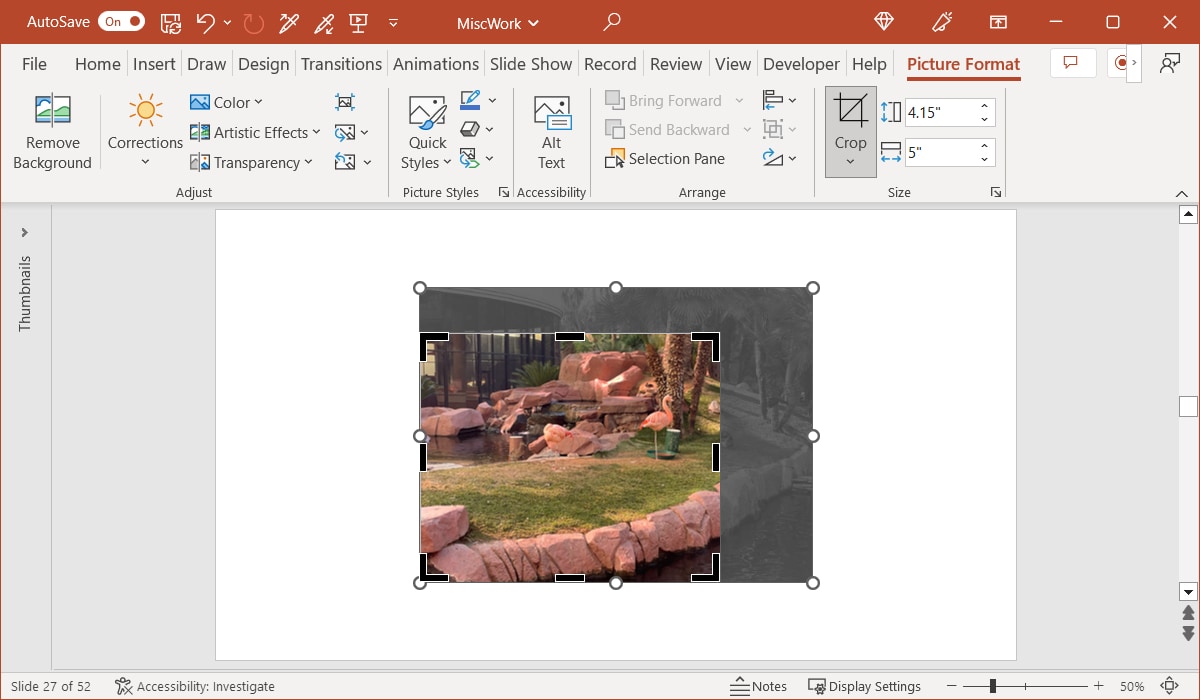 Drag to crop an image in PowerPoint
