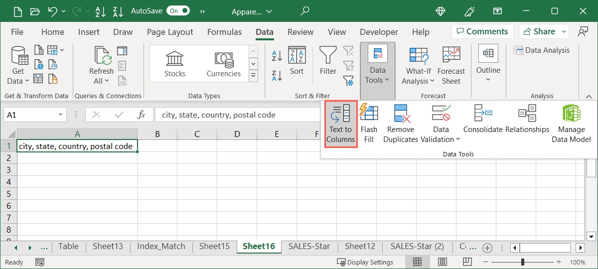 Text To Columns on the Data tab