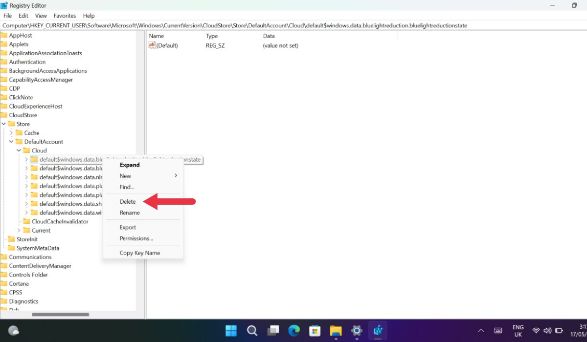 Deleting subkey from Registry Editor.