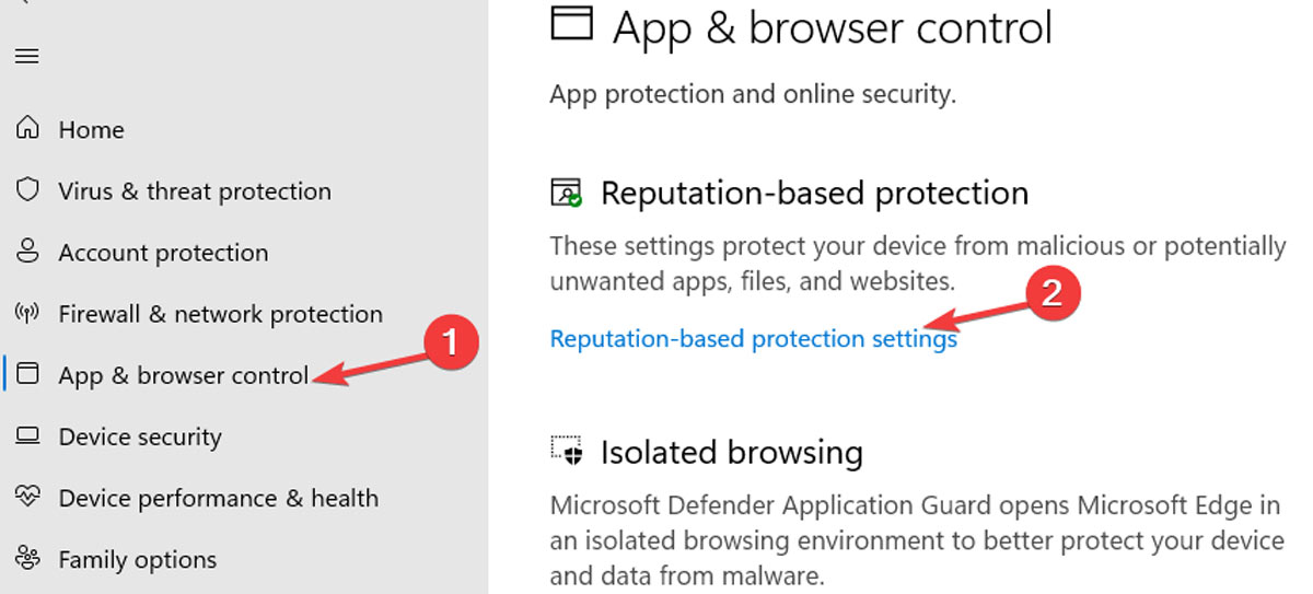 Disable Smartscreen - App & Browser Control