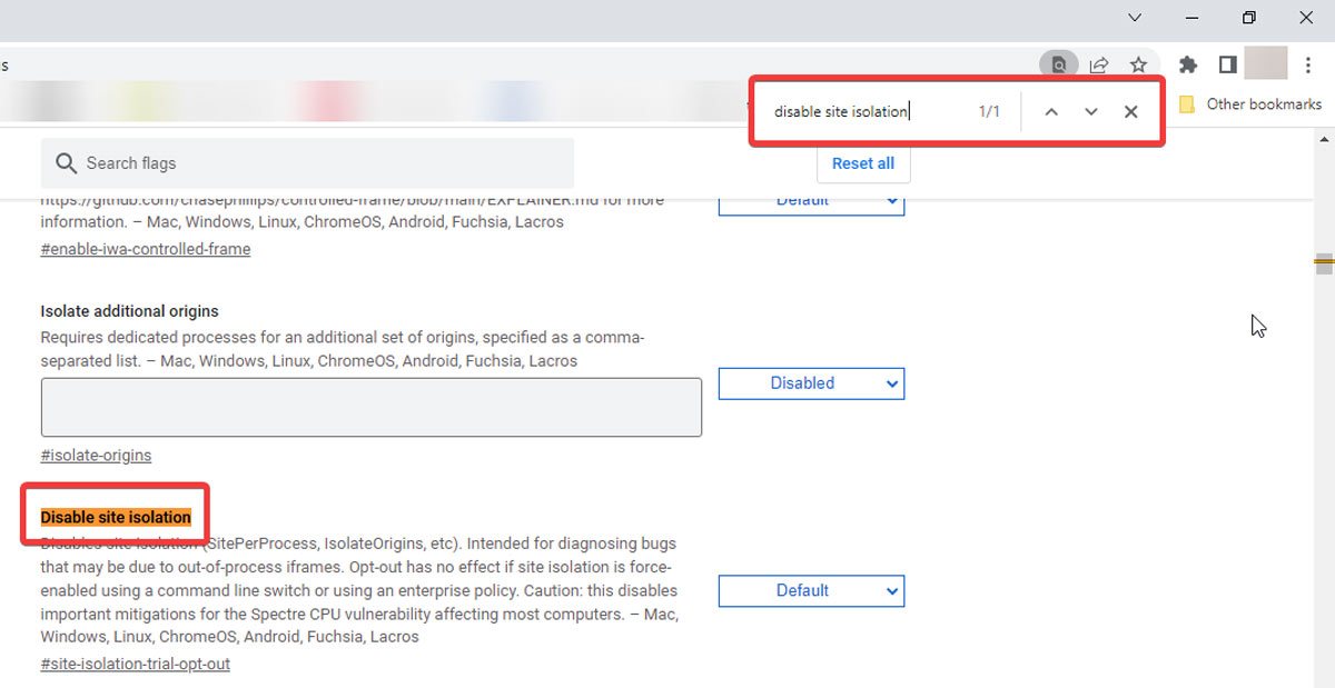 Disable Strict Find Disable Site Isolations In Chrome Flags