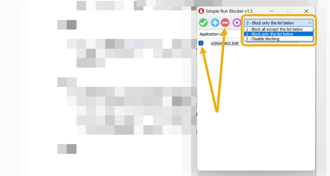 Remove app from block list in Simple Run.