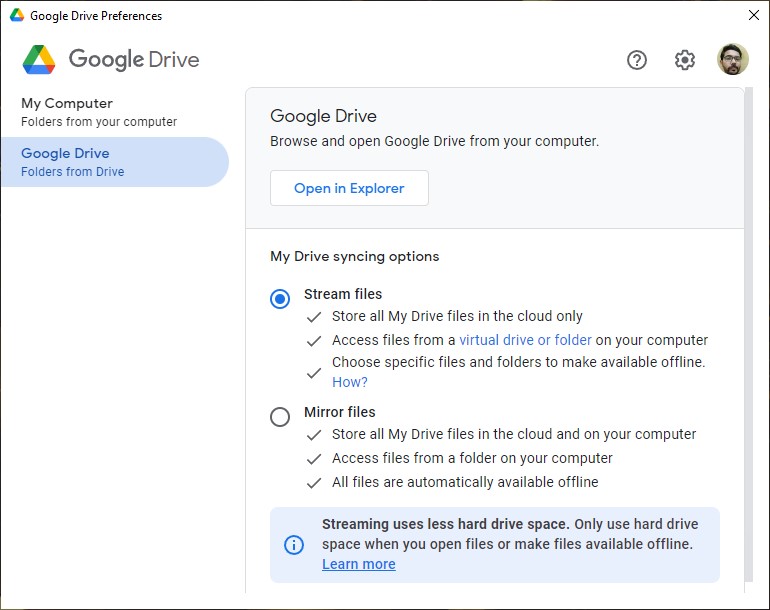 Google Drive interface view in Windows. 
