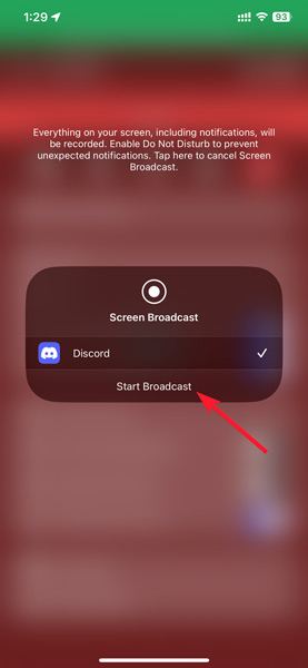Discord Screen Confirming Screen Share On Discord On Iphone