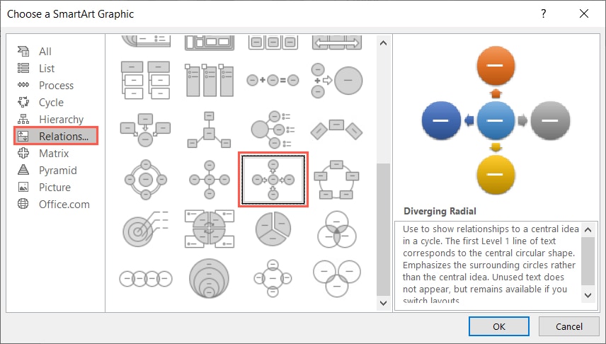 Diverging Radial SmartArt graphic