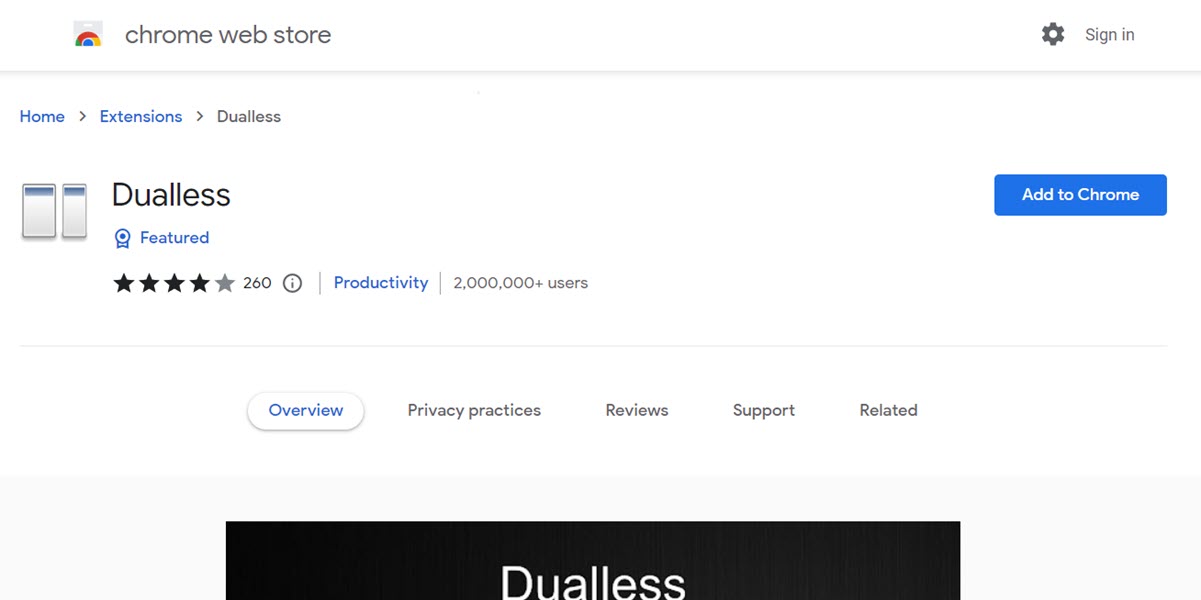Dualless extension download page.