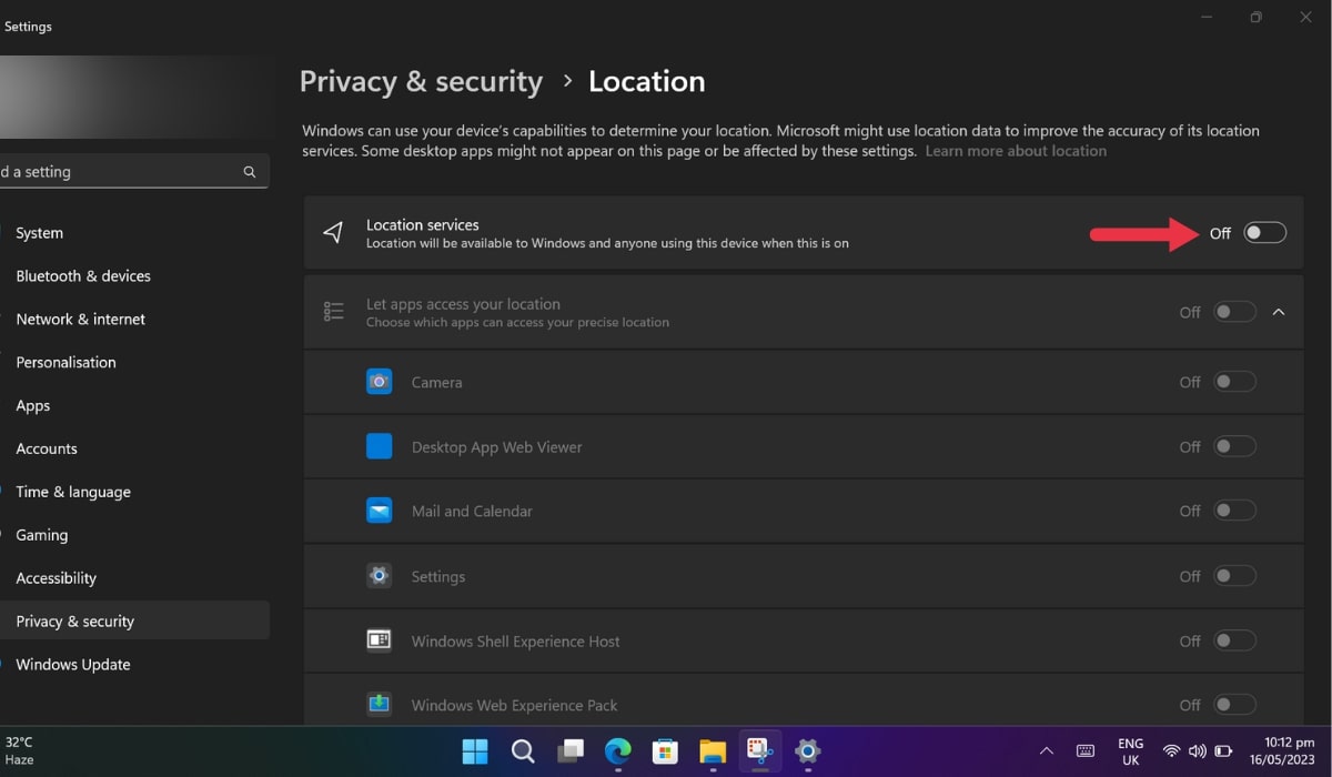Enabling "Location services" toggle in Settings.