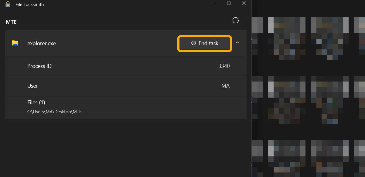 Clicking "End task" button in PowerToys.