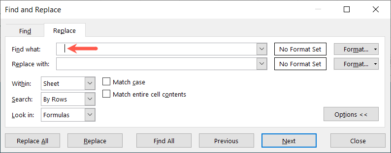 Find What field with spaces