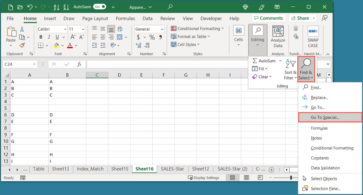 Go To Special in the Find and Select menu