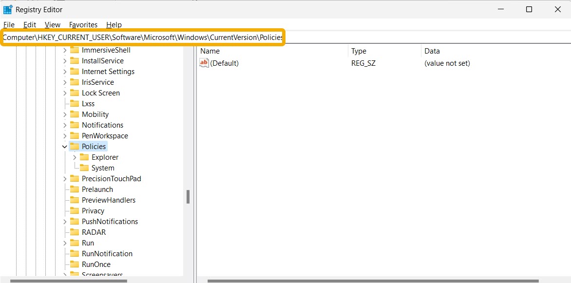 Accessing location in Registry Editor. 