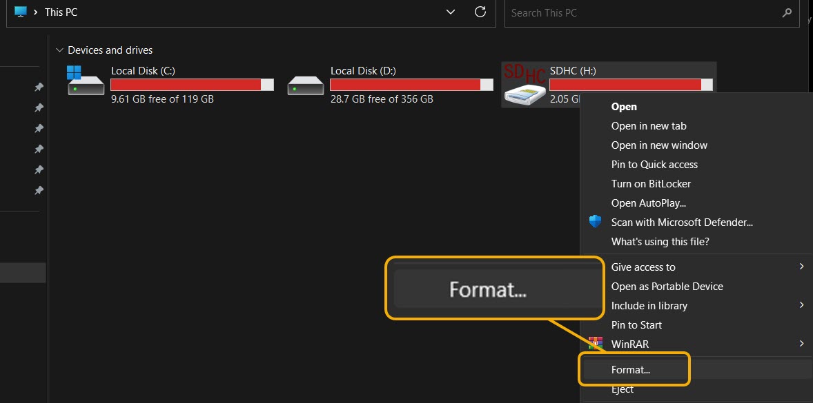 Clicking on "Format" option from context menu.