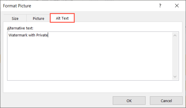 Format Picture box to add alt text to a watermark